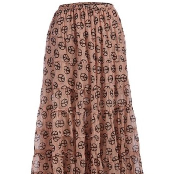 NEW~Crinkle Rayon Apricot & Black Tiered Skirt - Picture 2 of 3